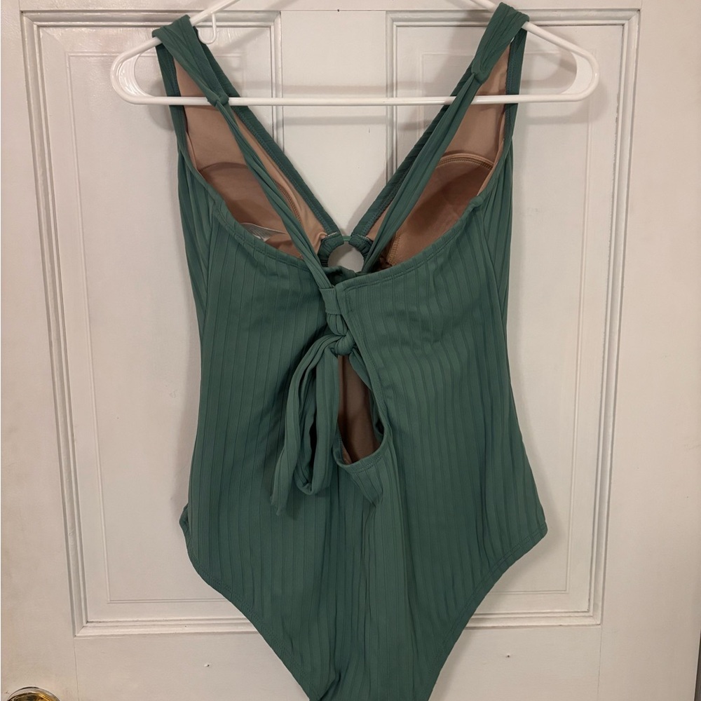 Green Ribbed One Piece Swimsuit - Picture 4 of 4